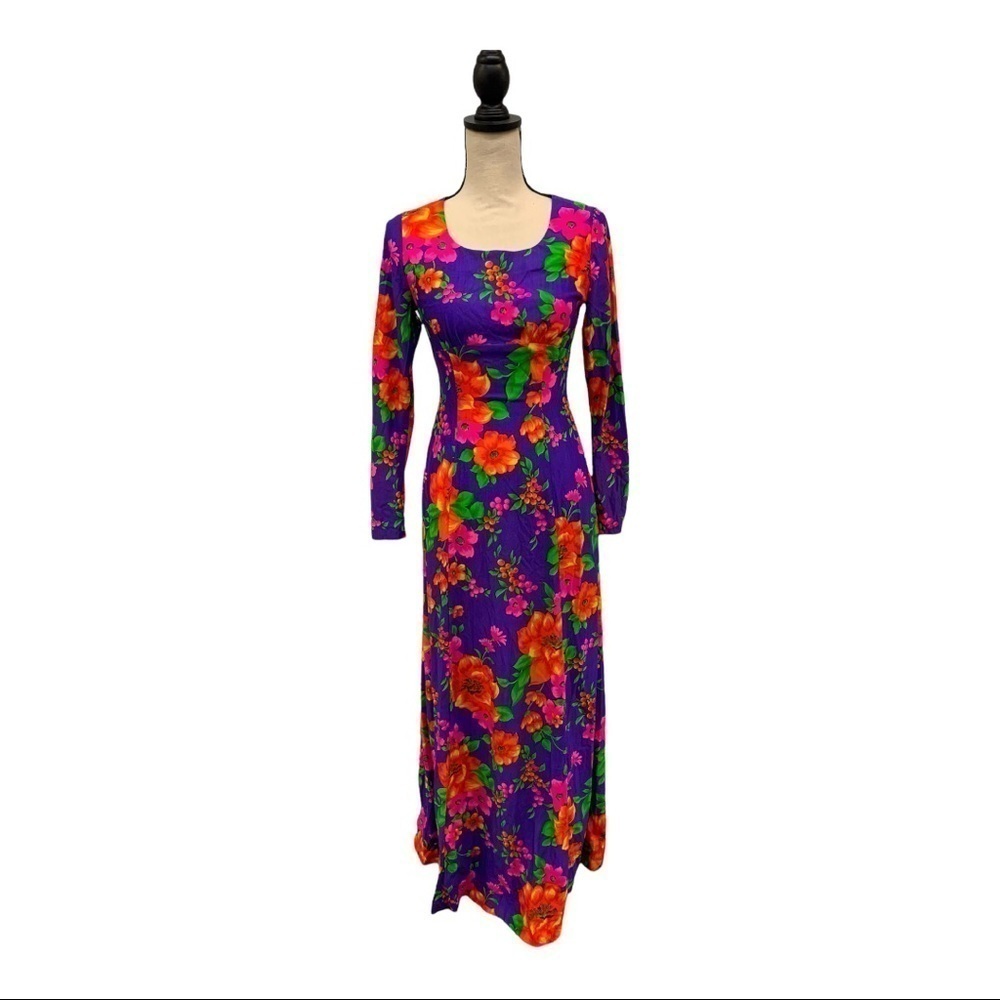 Vintage Unbranded Psychedelic Long Sleeve Floral Maxi Dress Size XS